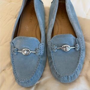 Coach Arlene Light Blue Suede Loafers with Silver Accent